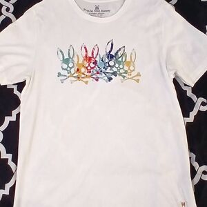 Men's Psycho Bunny Short Sleeve Tee - White with Multicolor Bunny Design